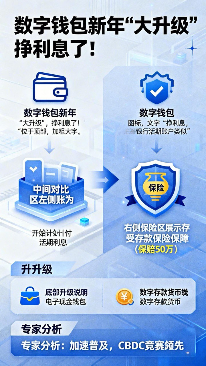 数字人民币新年大升级！钱包居然能生钱咯！ 今天中国有个影响很大的金融政策正式生效咯！就是数字人民币（e-CNY）钱包开始给活期利息啦！ 这有多厉害哦？