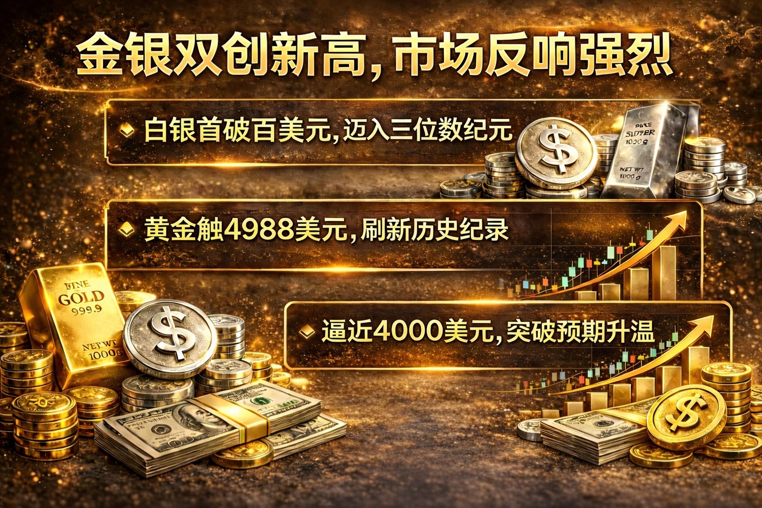 聚焦今日凌晨的历史性市场时刻,黄金与白银两大贵金属同步创下历史新高,引发市场广泛关注与强烈反响。